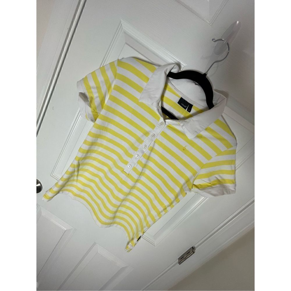 Casall women’s golf shirt yellow white striped size medium